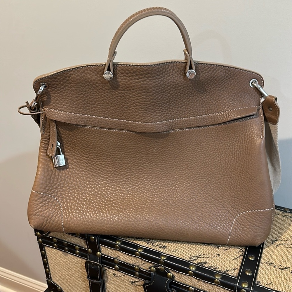 Furla pebble leather tote with detachable canvas strap!